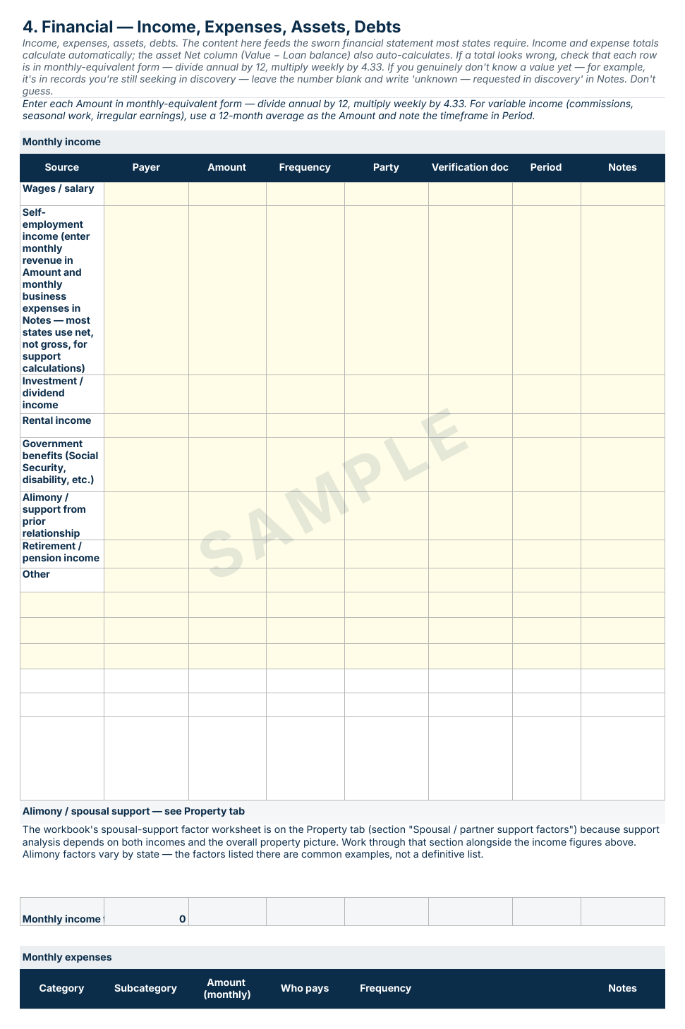 Financial Divorce Trial Notebook sample page 2